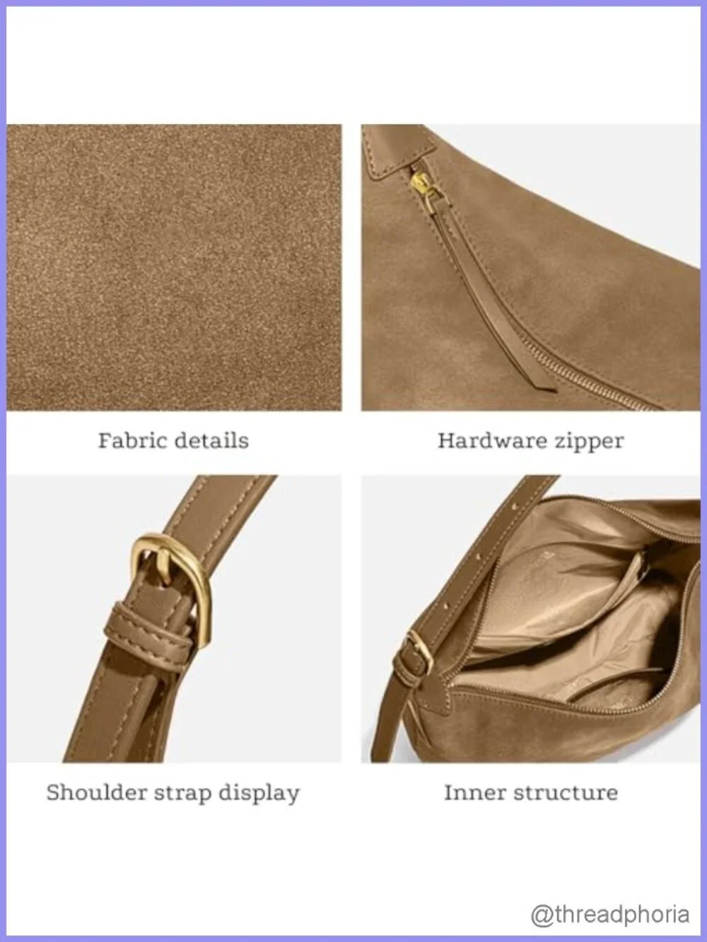 Faux Suede Hobo Bag Women Vintage Shoulder Crossbody Purse Adjustable Straps